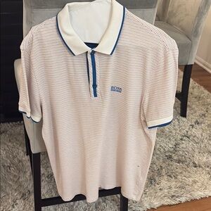 Boss Men's Polo Shirt with White and Blue Accents